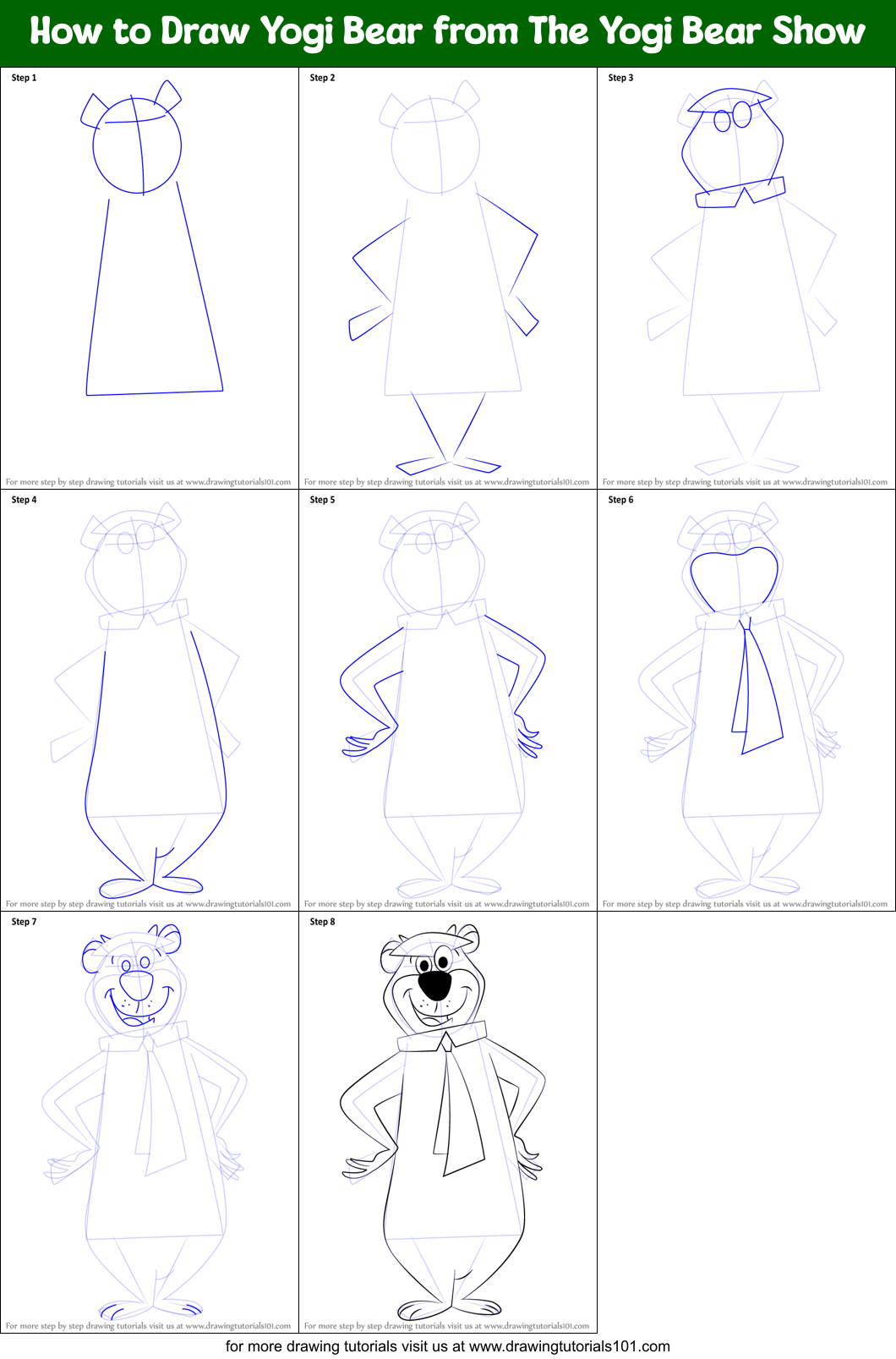 How to Draw Yogi Bear from The Yogi Bear Show printable step by step