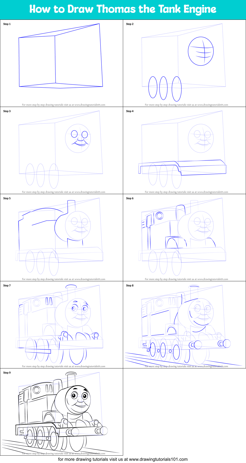 How to Draw Thomas the Tank Engine printable step by step drawing sheet