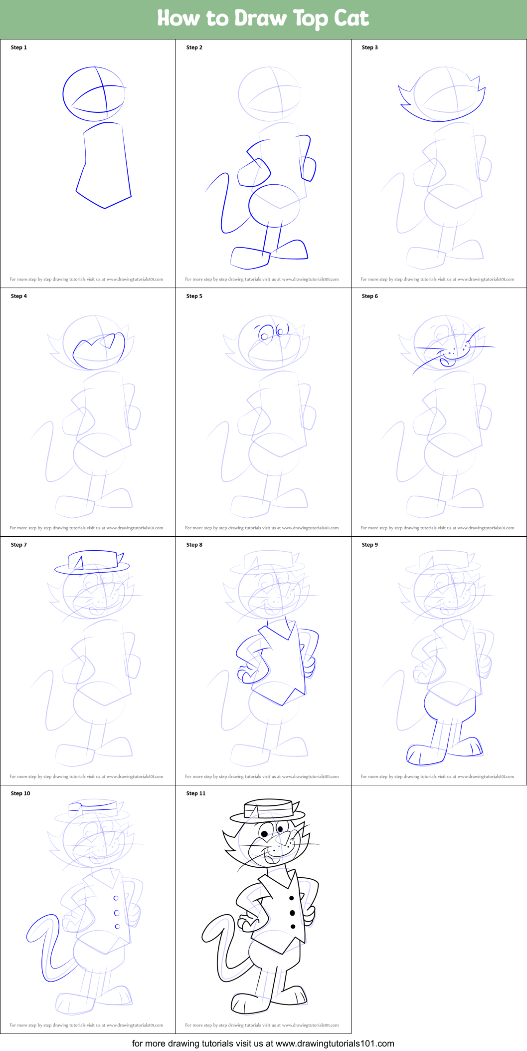 How to Draw Top Cat printable step by step drawing sheet ...