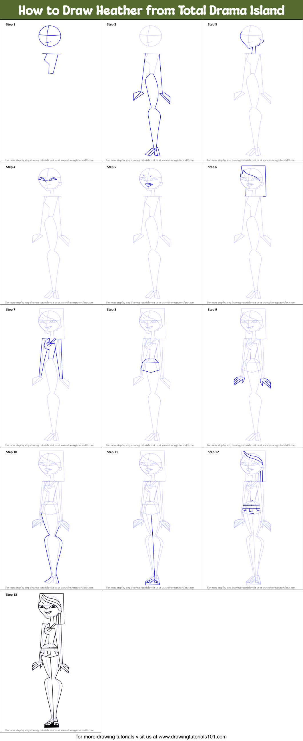 How to Draw Heather from Total Drama Island printable step by step ...