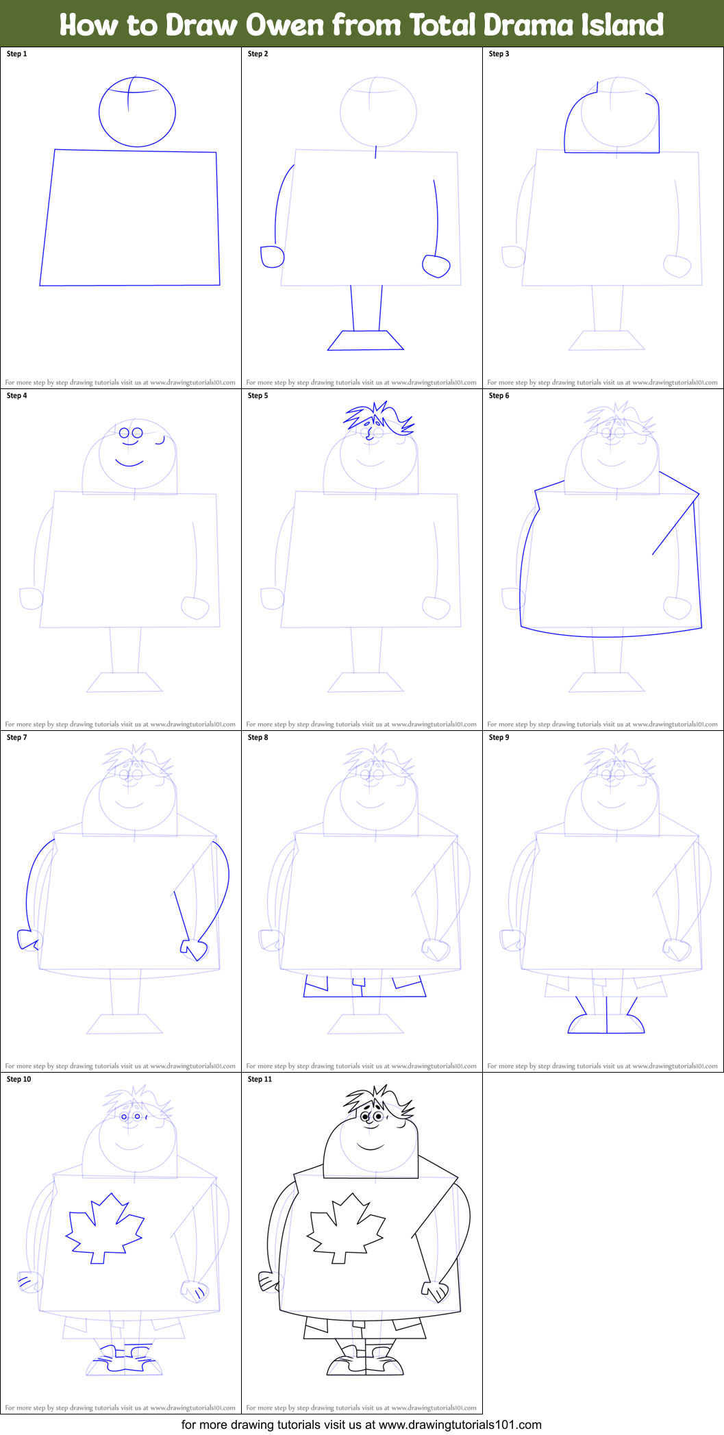 How to Draw Owen from Total Drama Island printable step by step drawing ...