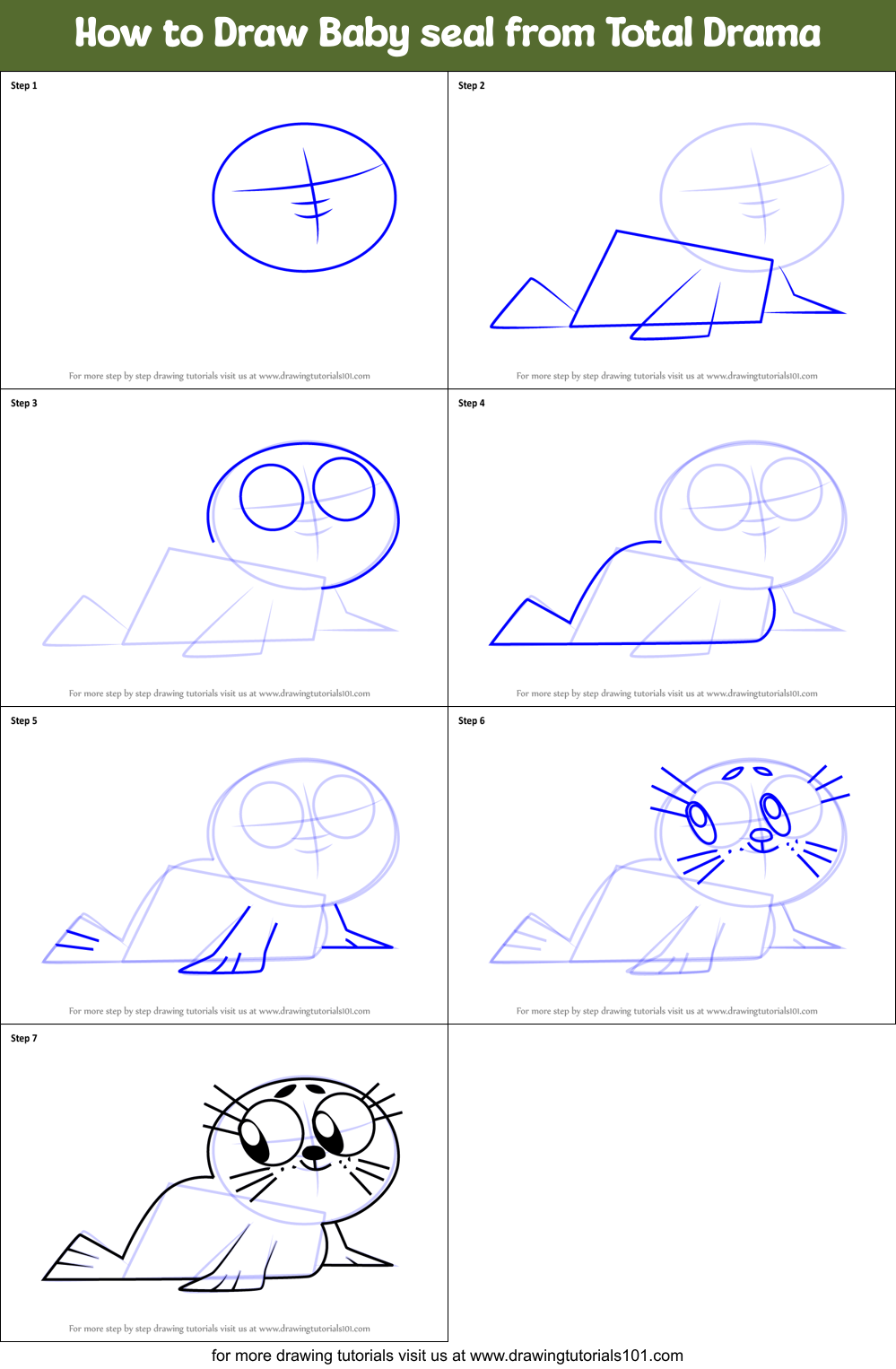 How to Draw Baby seal from Total Drama printable step by step drawing ...