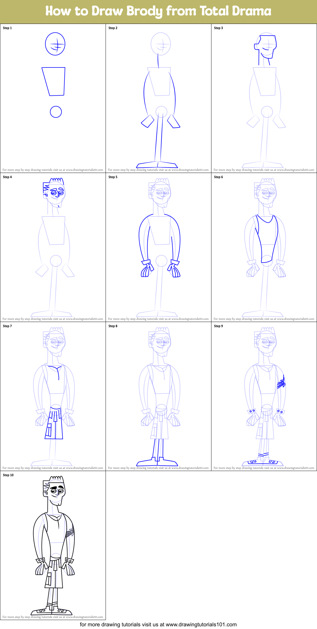 How to Draw Brody from Total Drama printable step by step drawing sheet ...