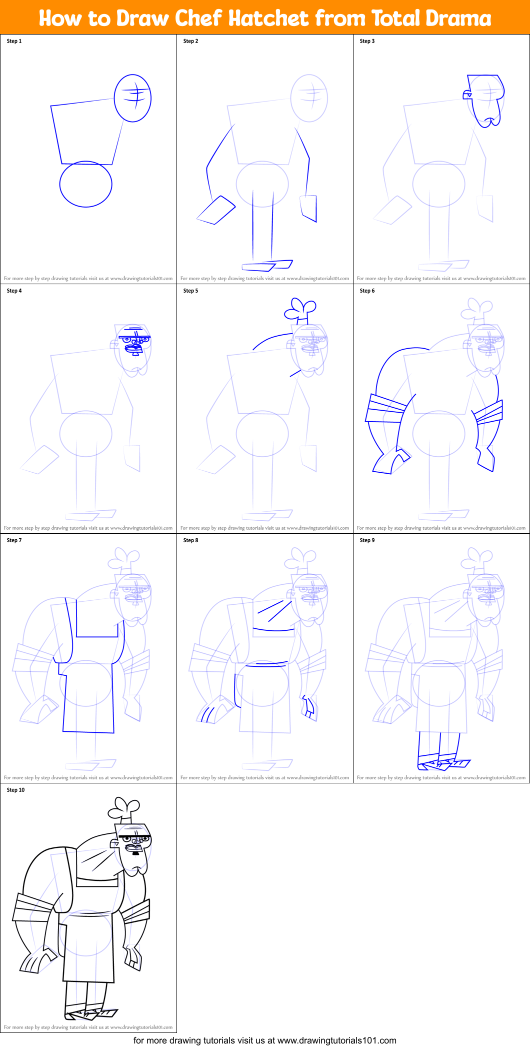 How to Draw Chef Hatchet from Total Drama printable step by step ...