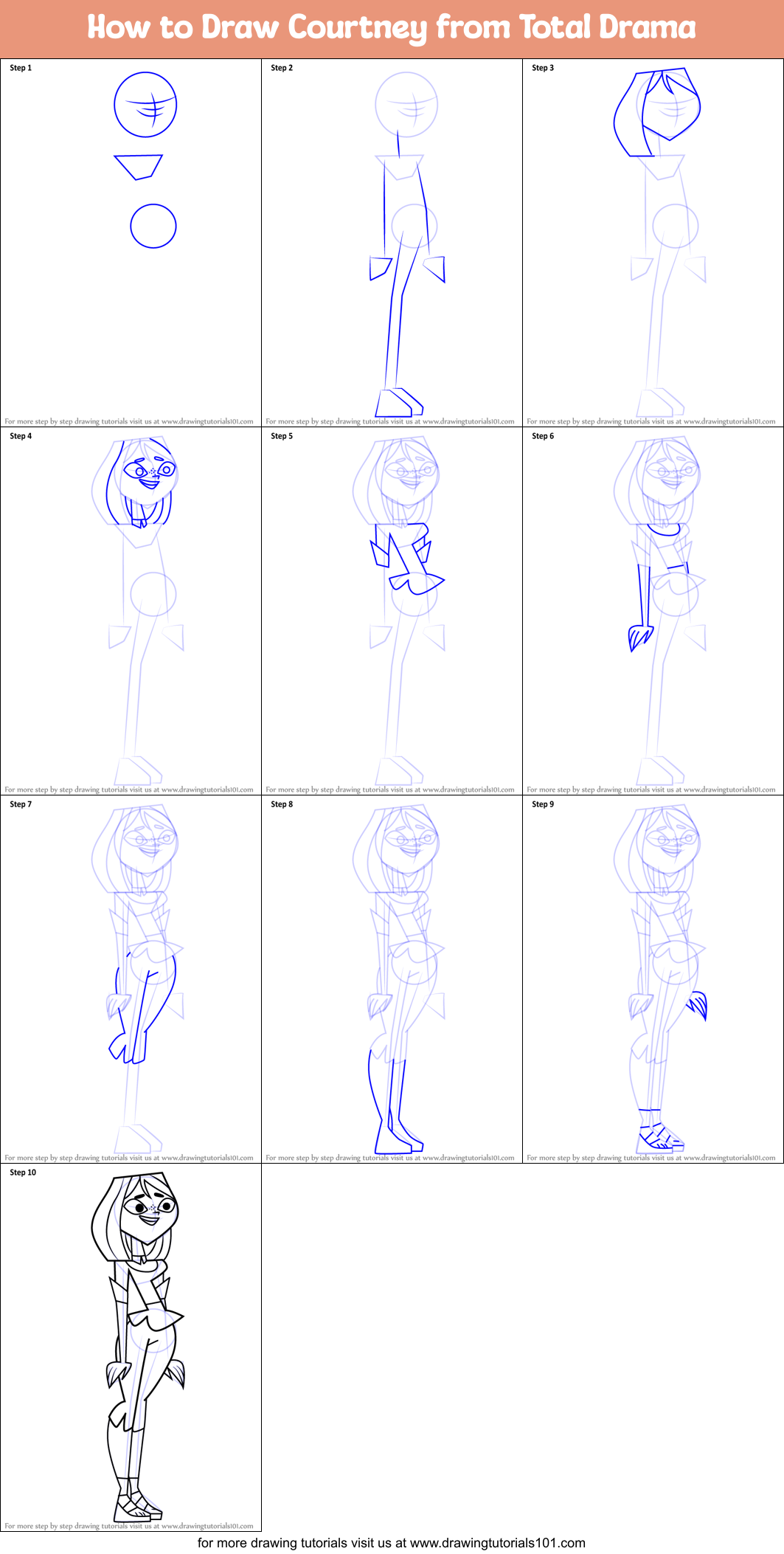 How to Draw Courtney from Total Drama printable step by step drawing ...