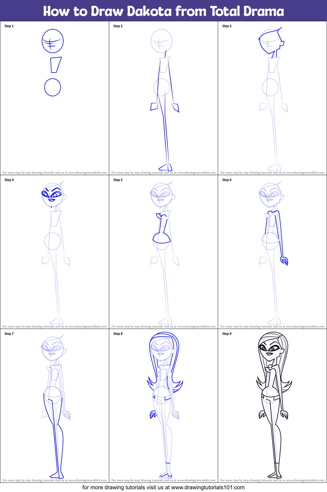 How to Draw Dakota from Total Drama printable step by step drawing ...