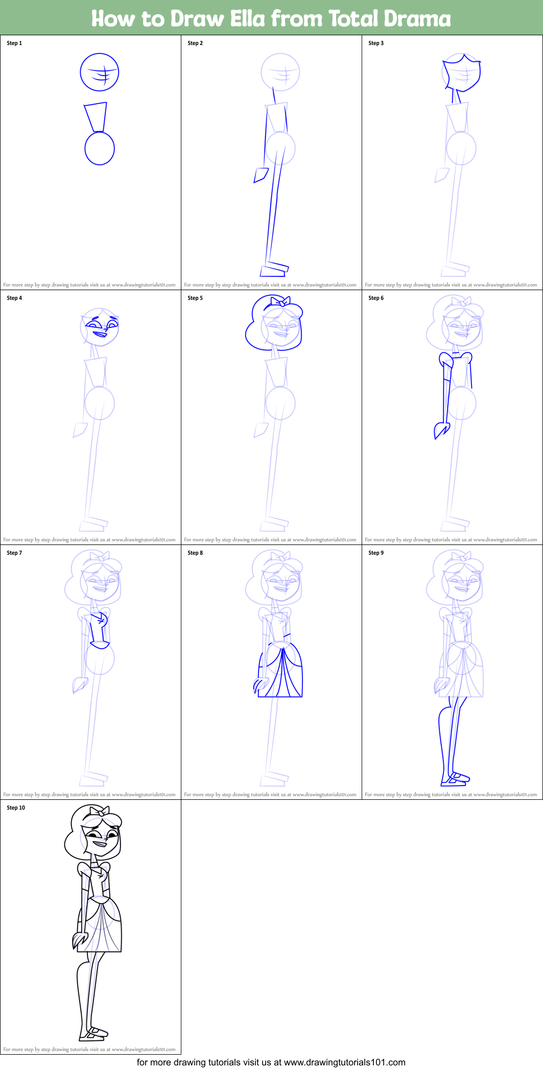 How to Draw Ella from Total Drama printable step by step drawing sheet ...