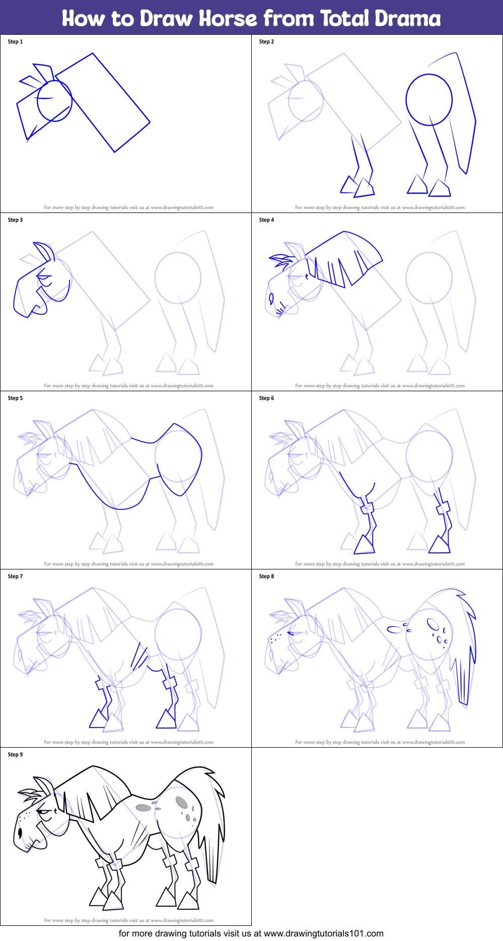 How to Draw Horse from Total Drama printable step by step drawing sheet ...