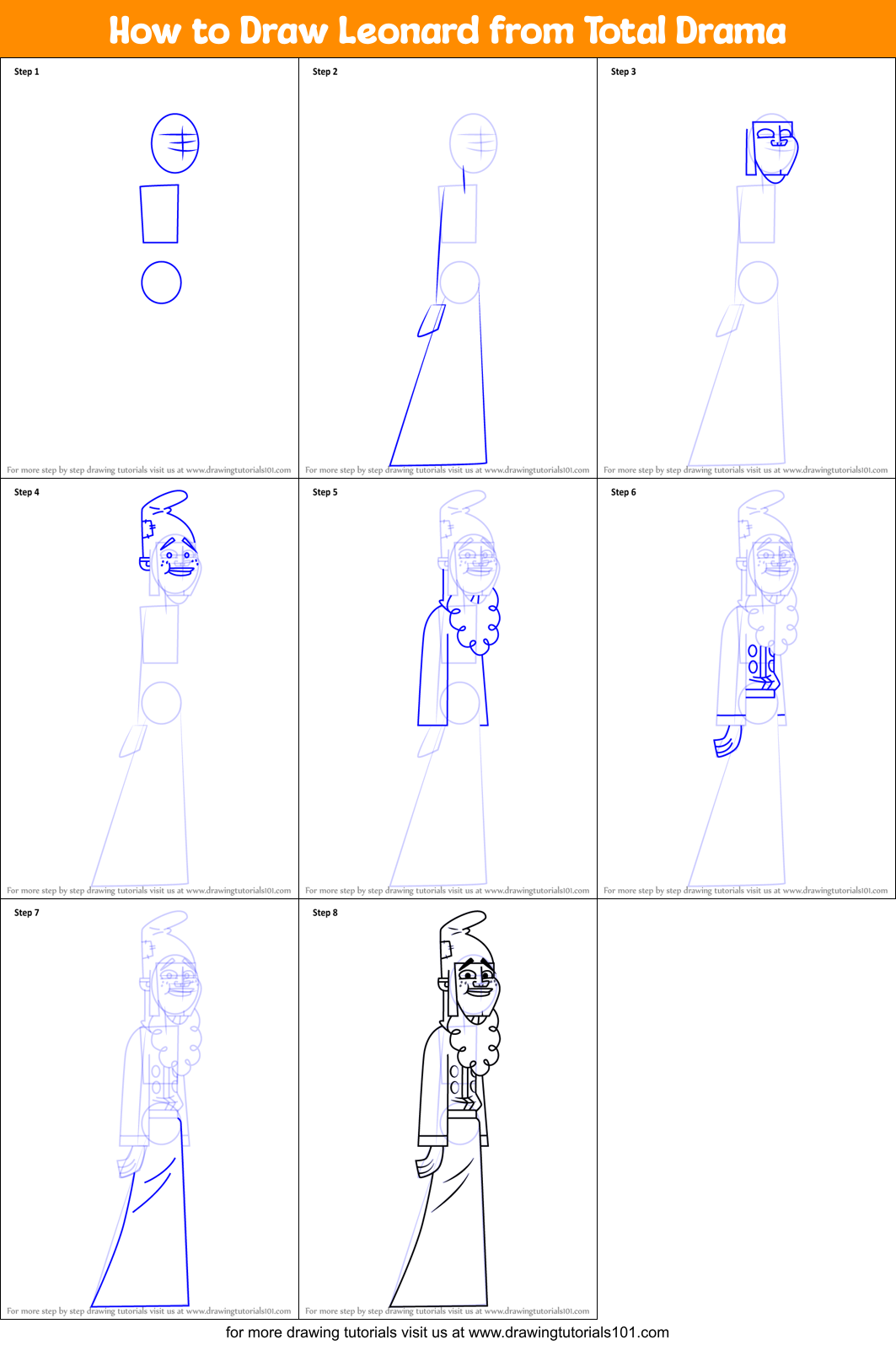 How to Draw Leonard from Total Drama printable step by step drawing ...