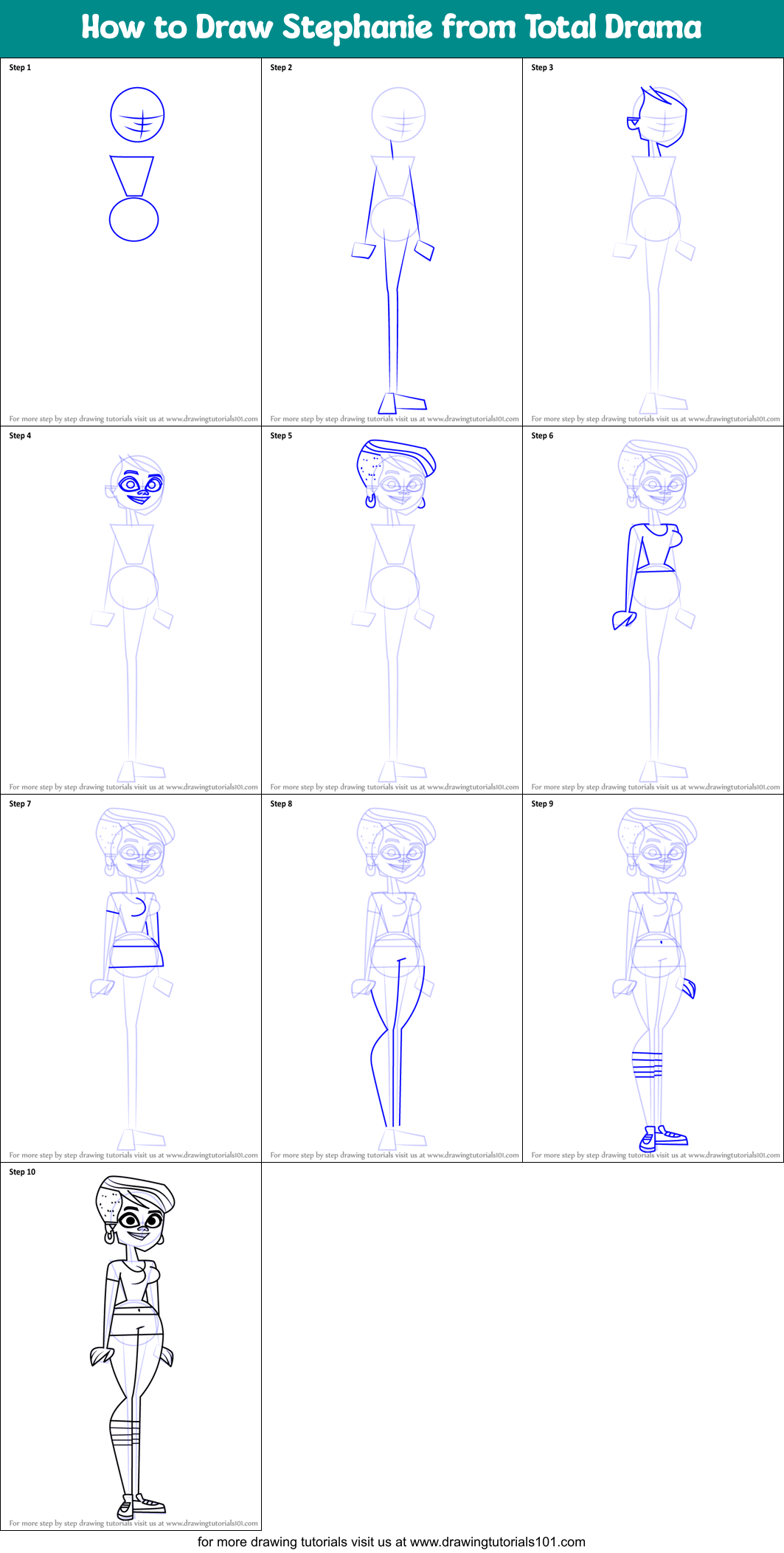 How to Draw Stephanie from Total Drama printable step by step drawing ...