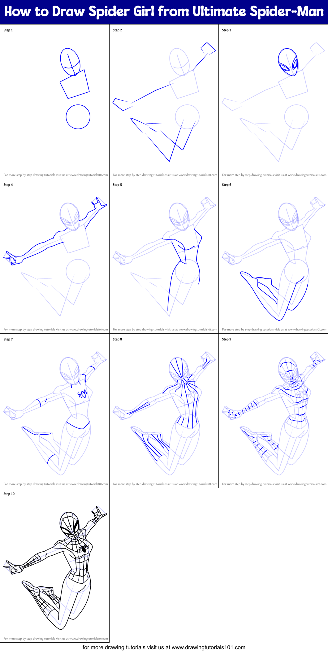 How to Draw Spider Girl from Ultimate Spider-Man printable step by step