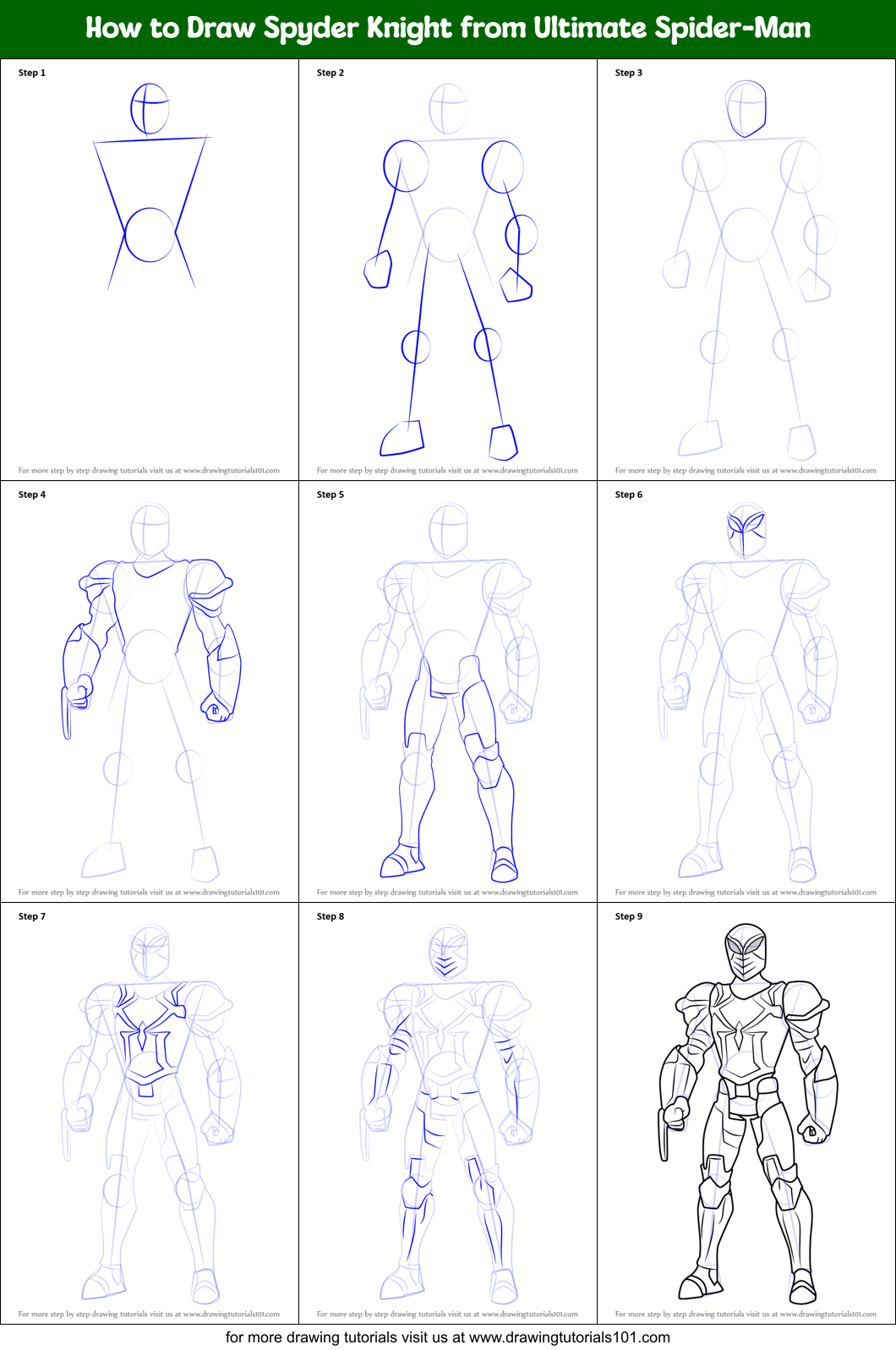 How to Draw Spyder Knight from Ultimate Spider-Man printable step by ...