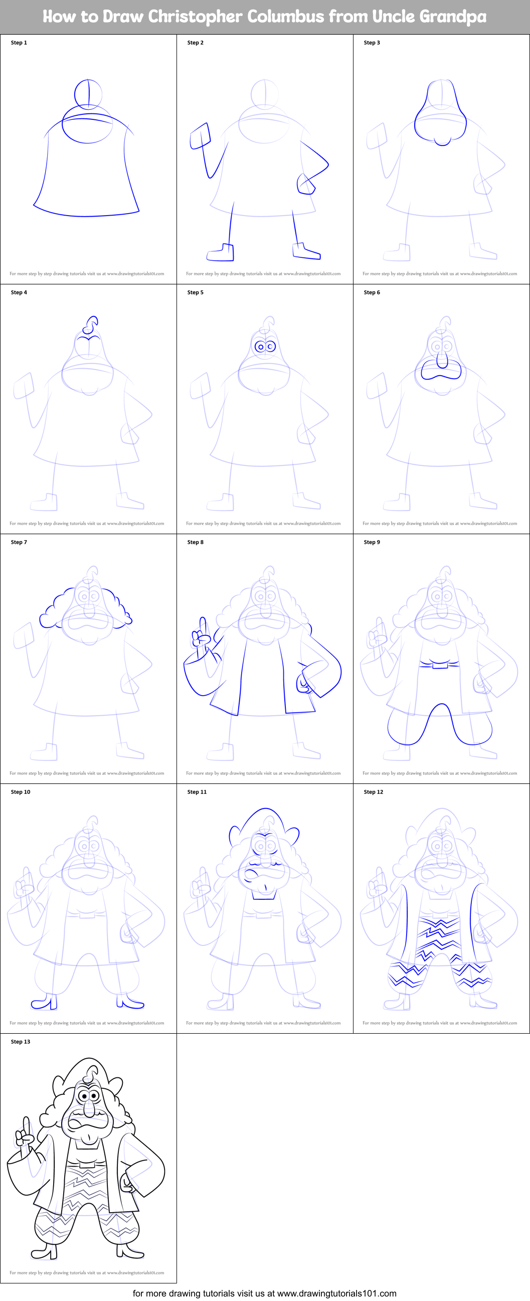 How to Draw Christopher Columbus from Uncle Grandpa printable step by