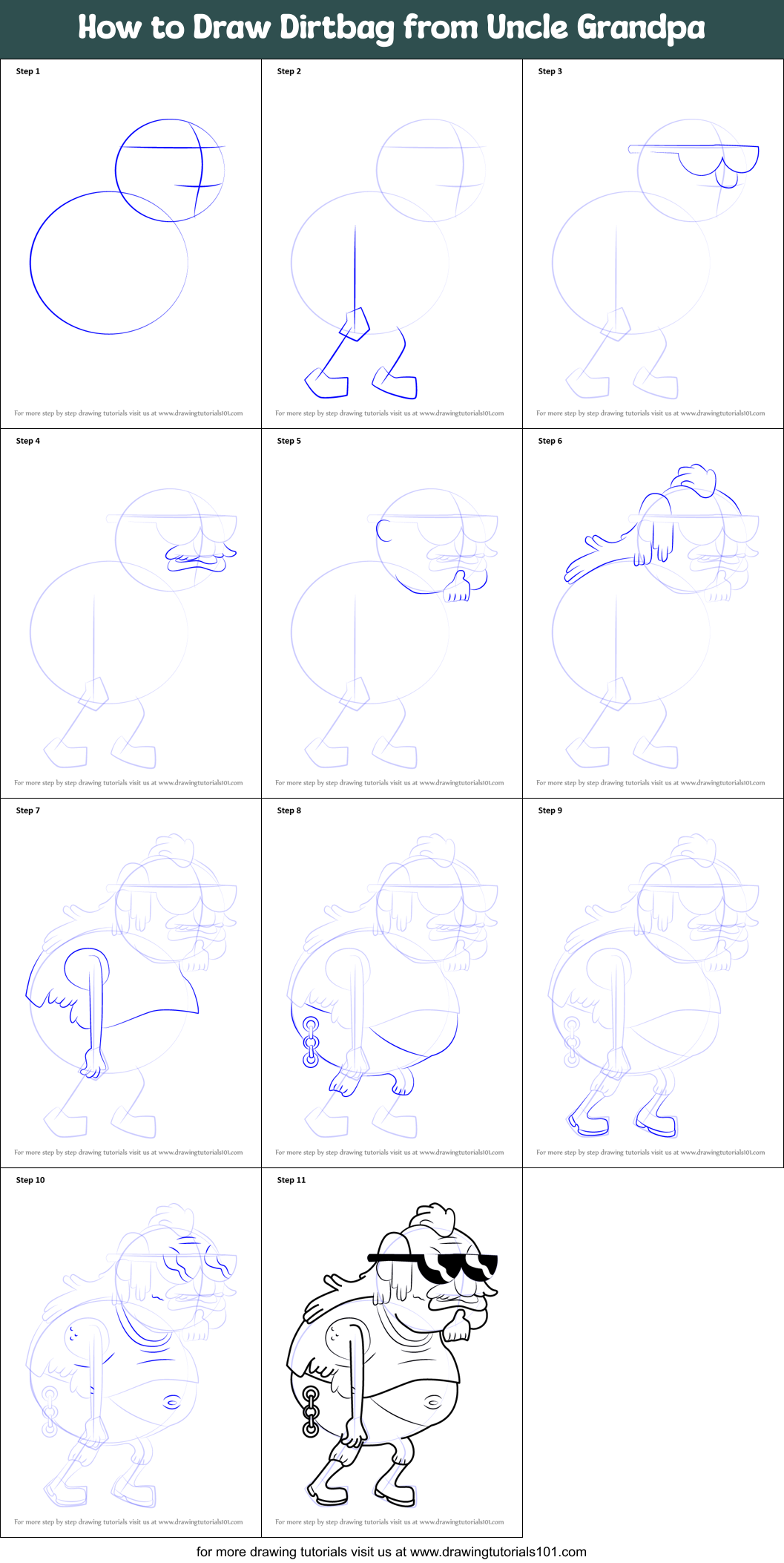 How to Draw Dirtbag from Uncle Grandpa printable step by step drawing ...