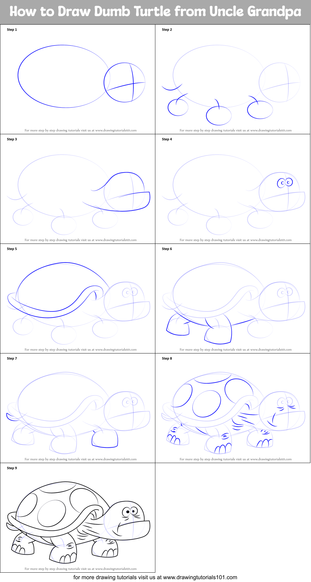 How to Draw Dumb Turtle from Uncle Grandpa printable step by step ...