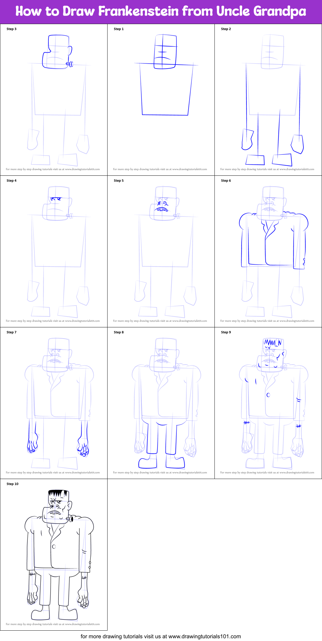 How to Draw Frankenstein from Uncle Grandpa printable step by step ...