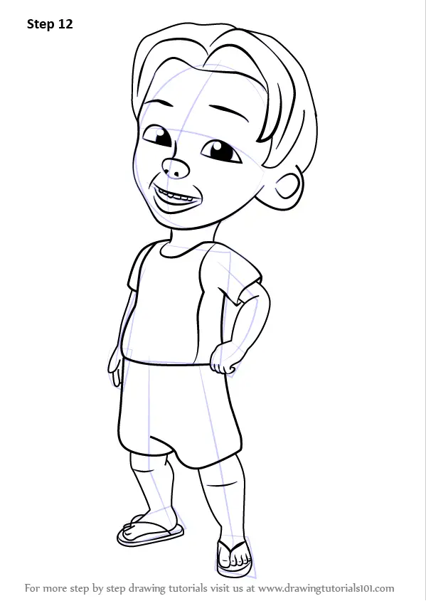 Step by Step How to Draw Dzul from Upin & Ipin : DrawingTutorials101.com