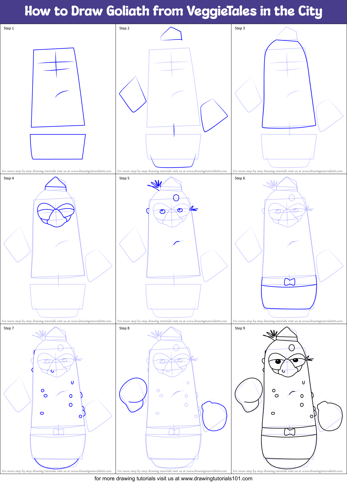 How to Draw Goliath from VeggieTales in the City printable step by step ...