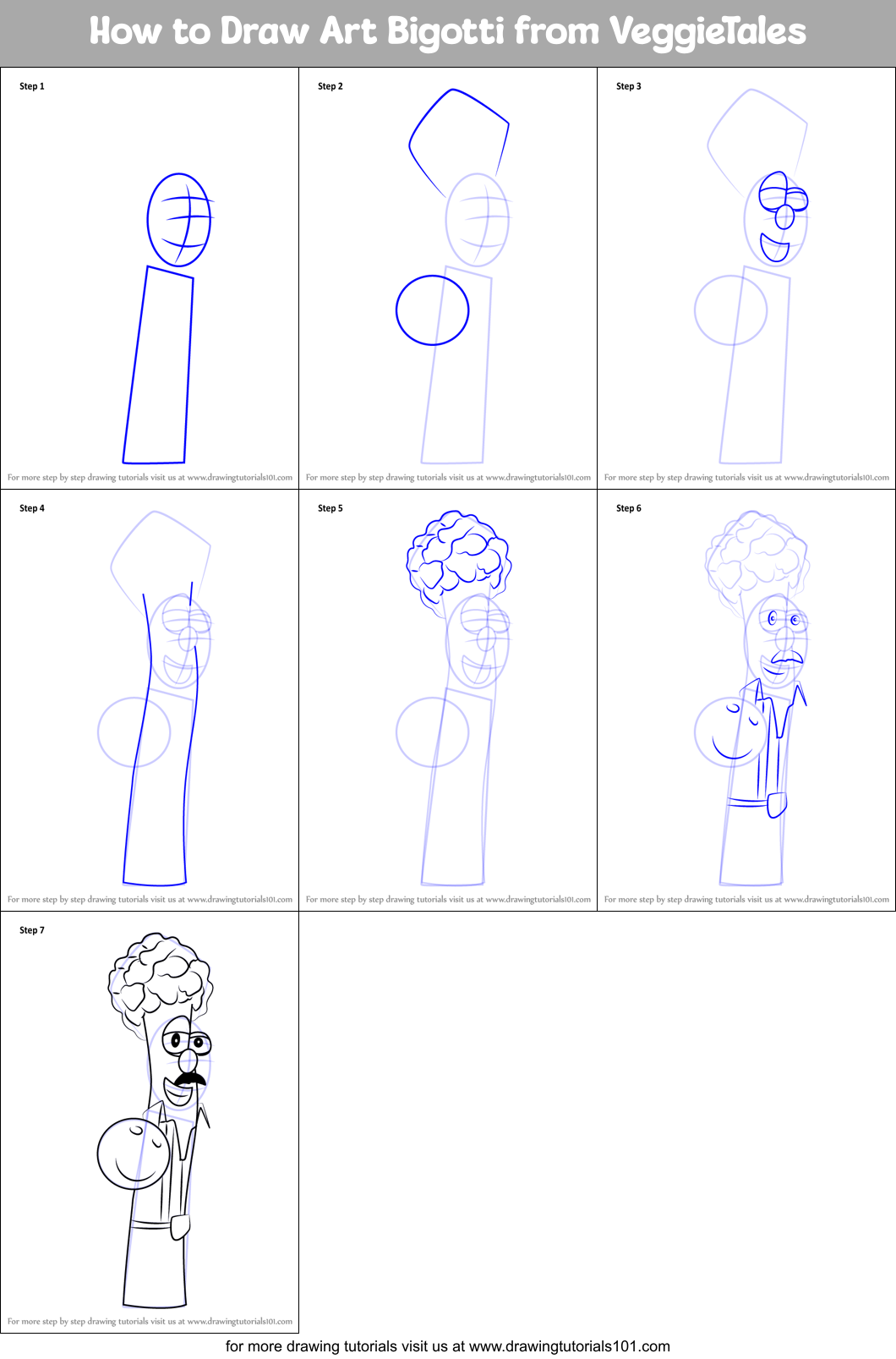 How To Draw Art Bigotti From Veggietales Printable Step By Step Drawing Sheet