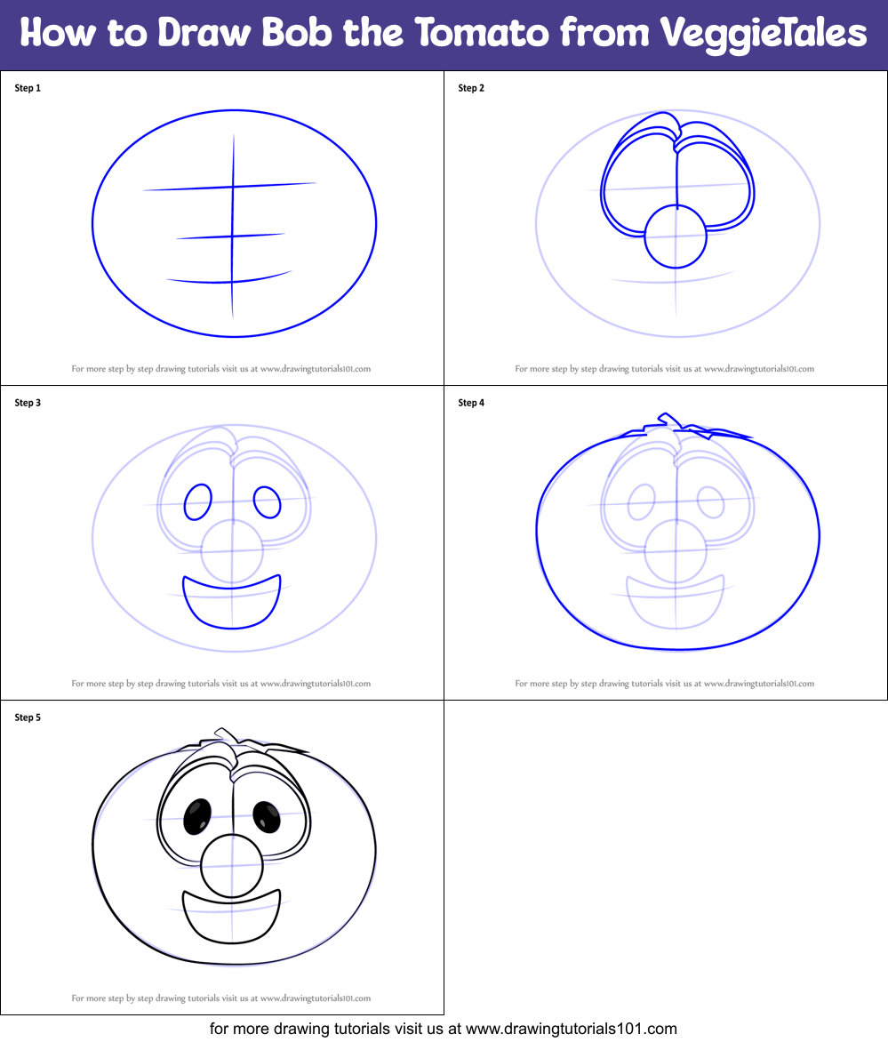 How to Draw Bob the Tomato from VeggieTales printable step by step