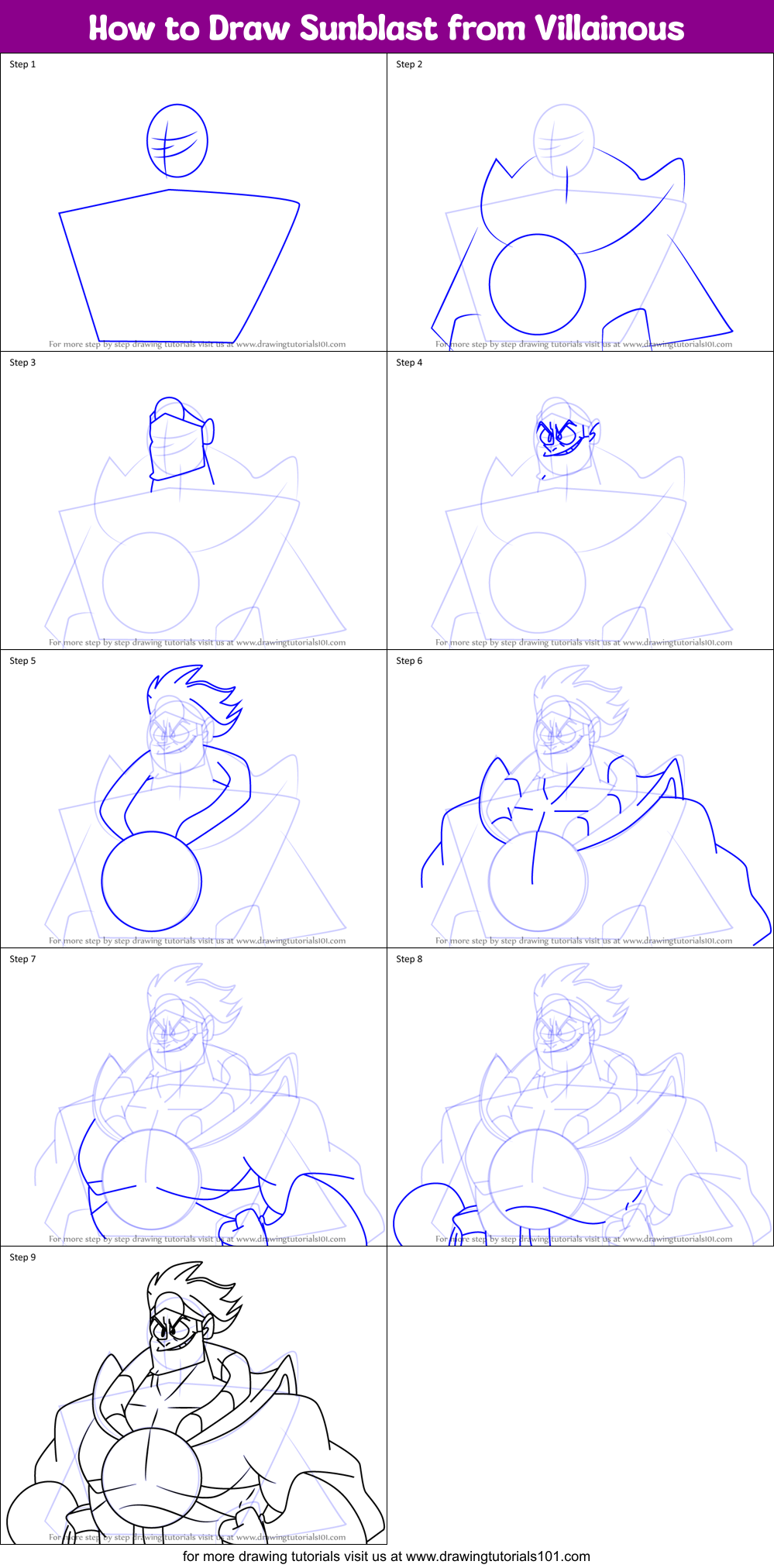How to Draw Sunblast from Villainous printable step by step drawing ...