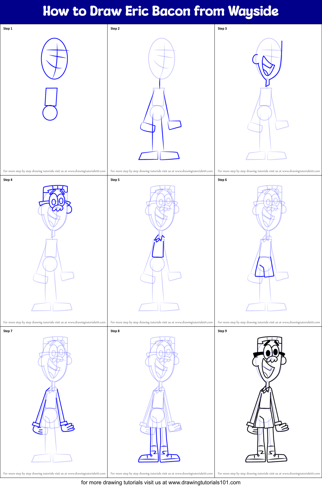 How to Draw Eric Bacon from Wayside printable step by step drawing ...