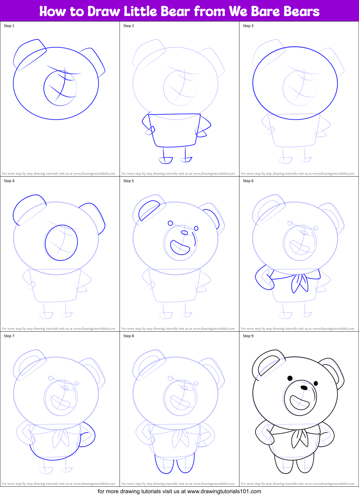 How to Draw Little Bear from We Bare Bears printable step by step ...