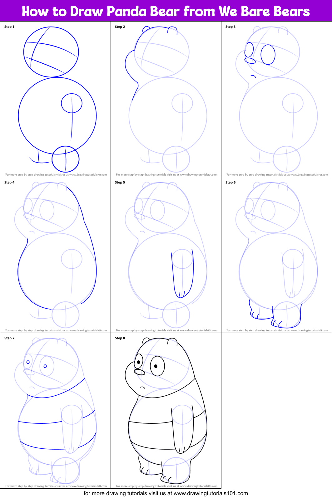 How To Draw Panda Bear From We Bare Bears Printable Step By Step 