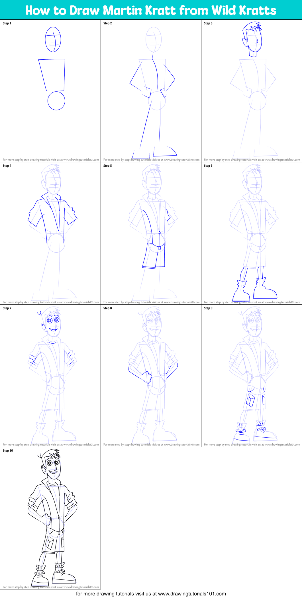 How to Draw Martin Kratt from Wild Kratts printable step by step