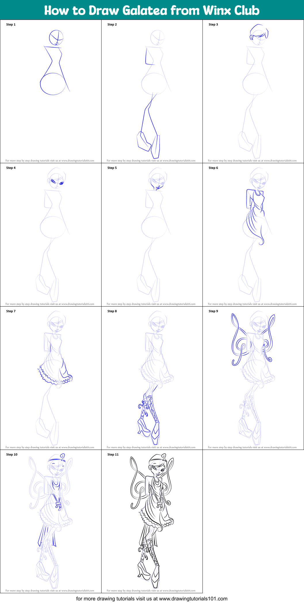 How to Draw Galatea from Winx Club printable step by step drawing sheet