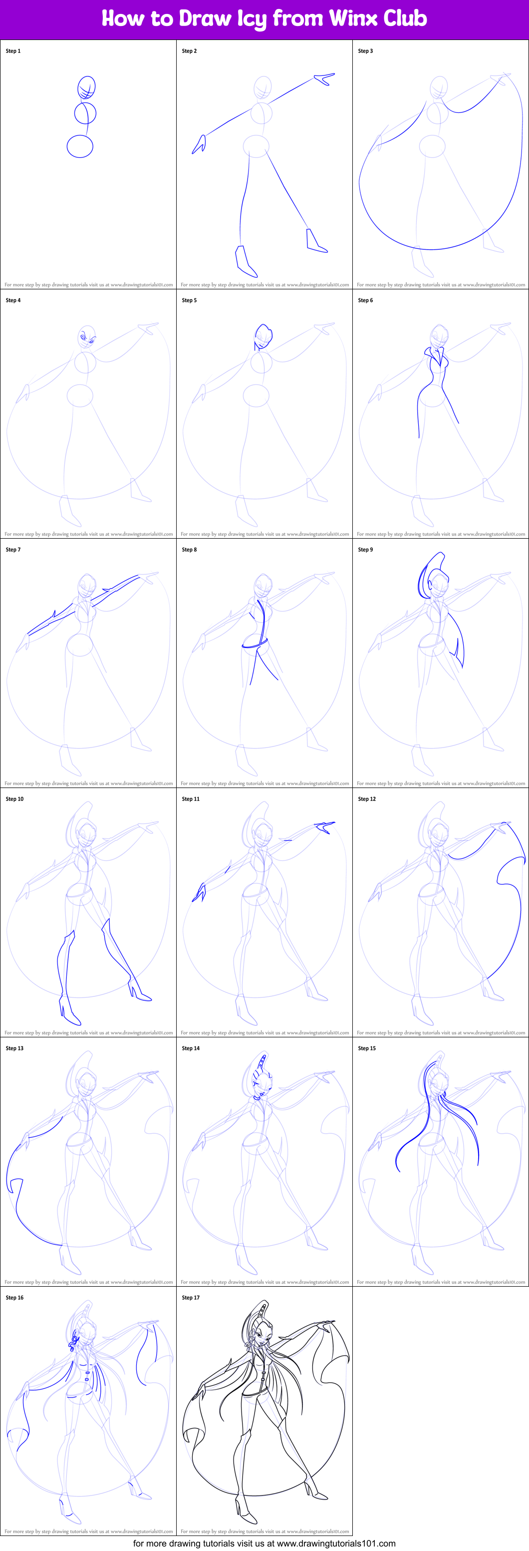 How to Draw Icy from Winx Club printable step by step drawing sheet