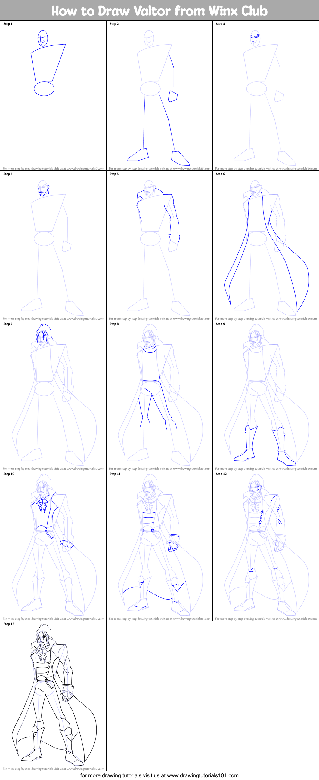 How to Draw Valtor from Winx Club printable step by step drawing sheet