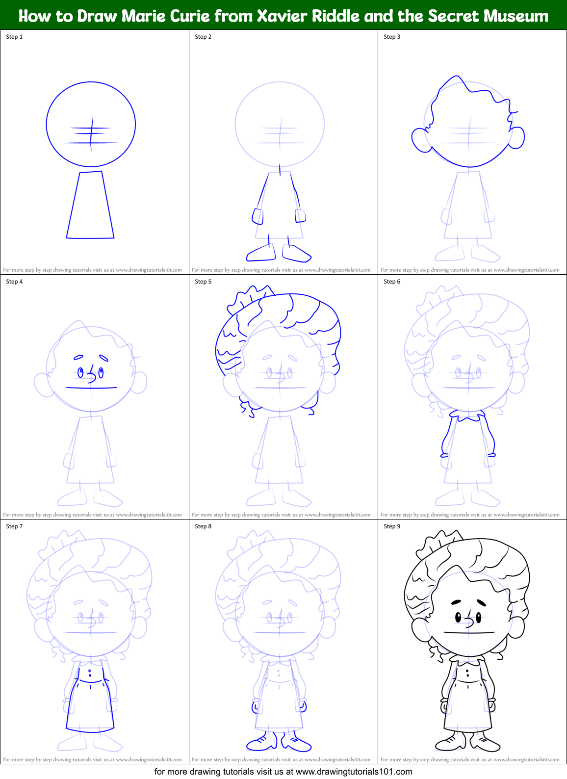 How to Draw Marie Curie from Xavier Riddle and the Secret Museum