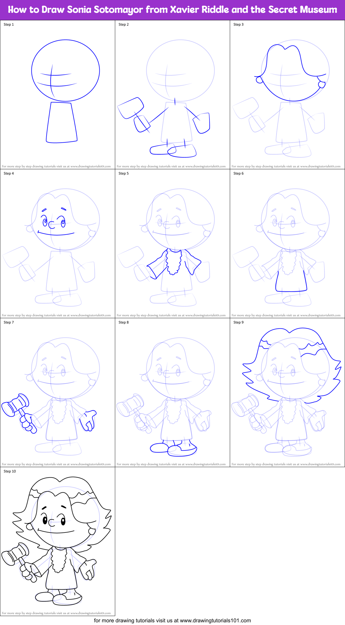 how to draw sonia sotomayor from xavier riddle and the