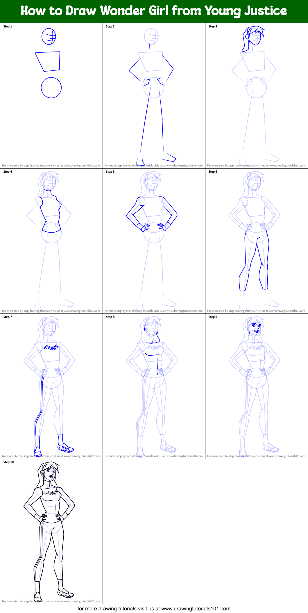 How to Draw Wonder Girl from Young Justice printable step by step ...