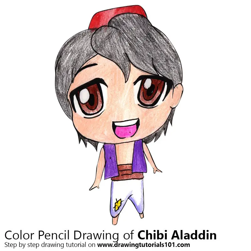 Chibi Aladdin Color Pencil Drawing