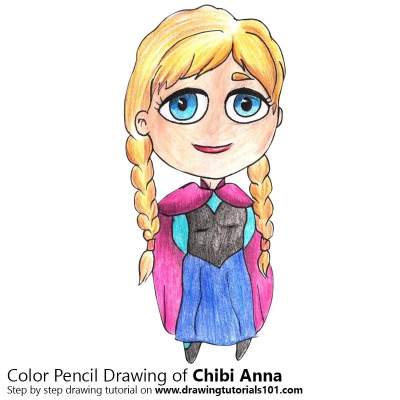Chibi Anna from Frozen Color Pencil Drawing