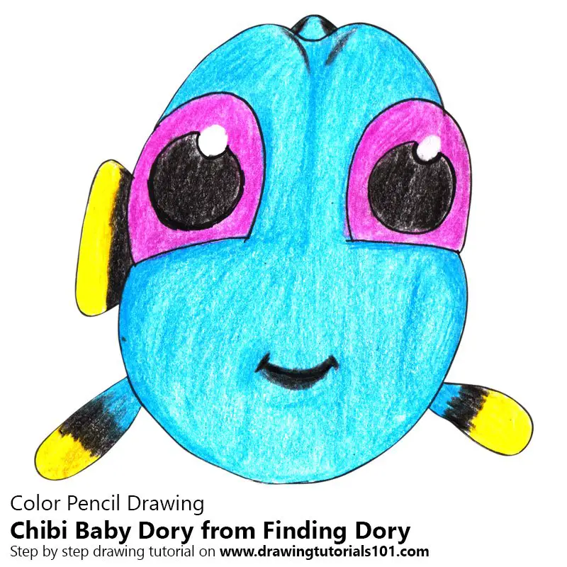 Chibi Baby Dory from Finding Dory Color Pencil Drawing