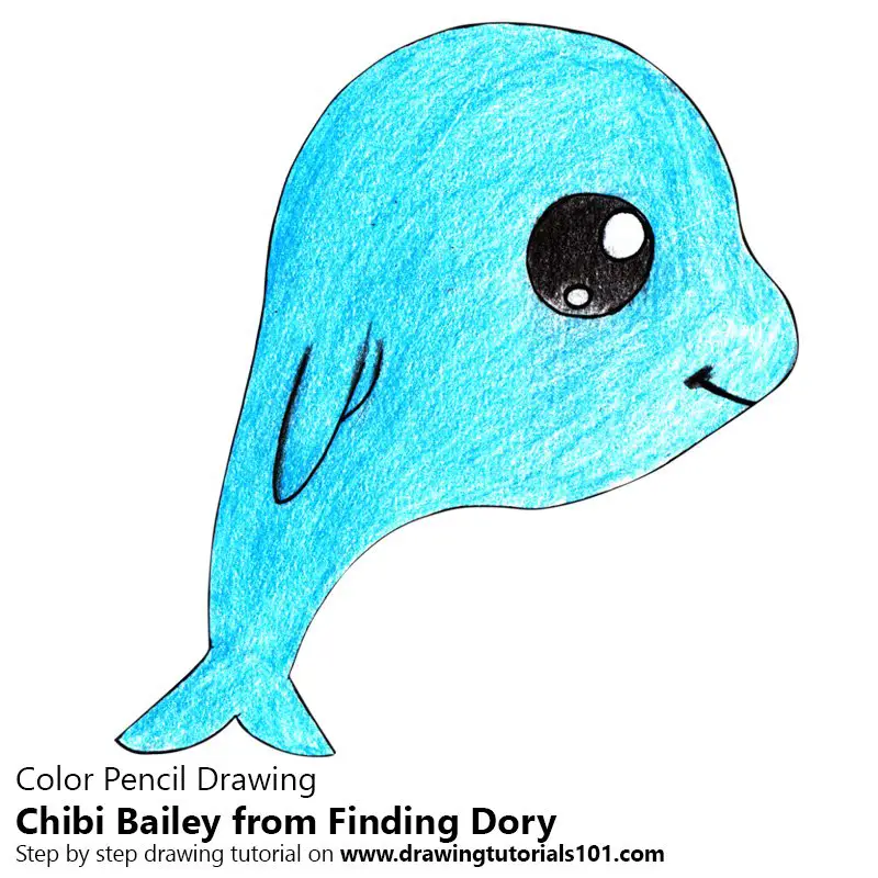 Chibi Bailey from Finding Dory Color Pencil Drawing