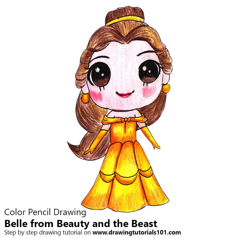 Chibi Belle from Beauty and the Beast Color Pencil Drawing