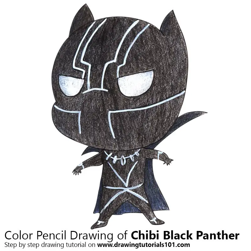 Chibi Black Panther Color Pencil Drawing