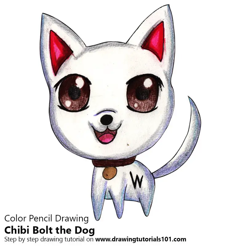 Chibi Bolt the Dog Color Pencil Drawing