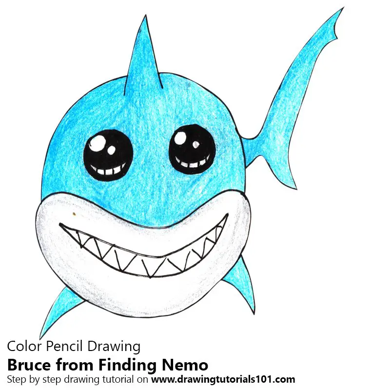 Chibi Bruce from Finding Nemo Color Pencil Drawing