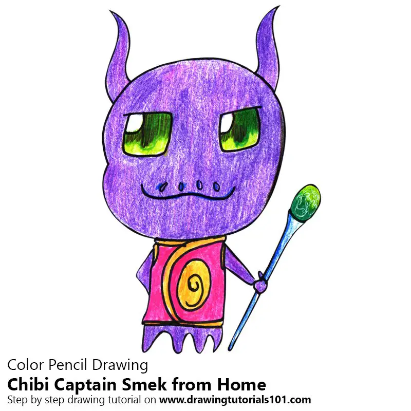 Chibi Captain Smek from Home Color Pencil Drawing