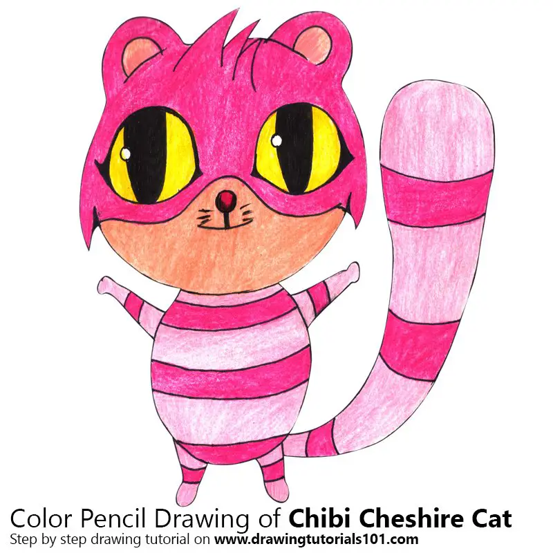 Chibi Cheshire cat Color Pencil Drawing
