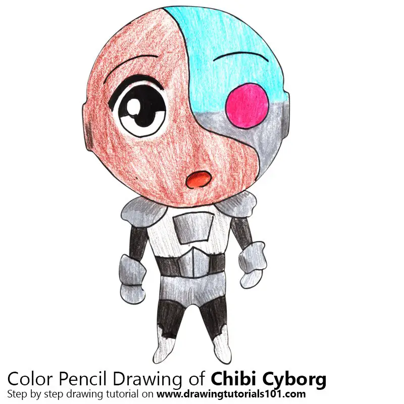 Chibi Cyborg Color Pencil Drawing