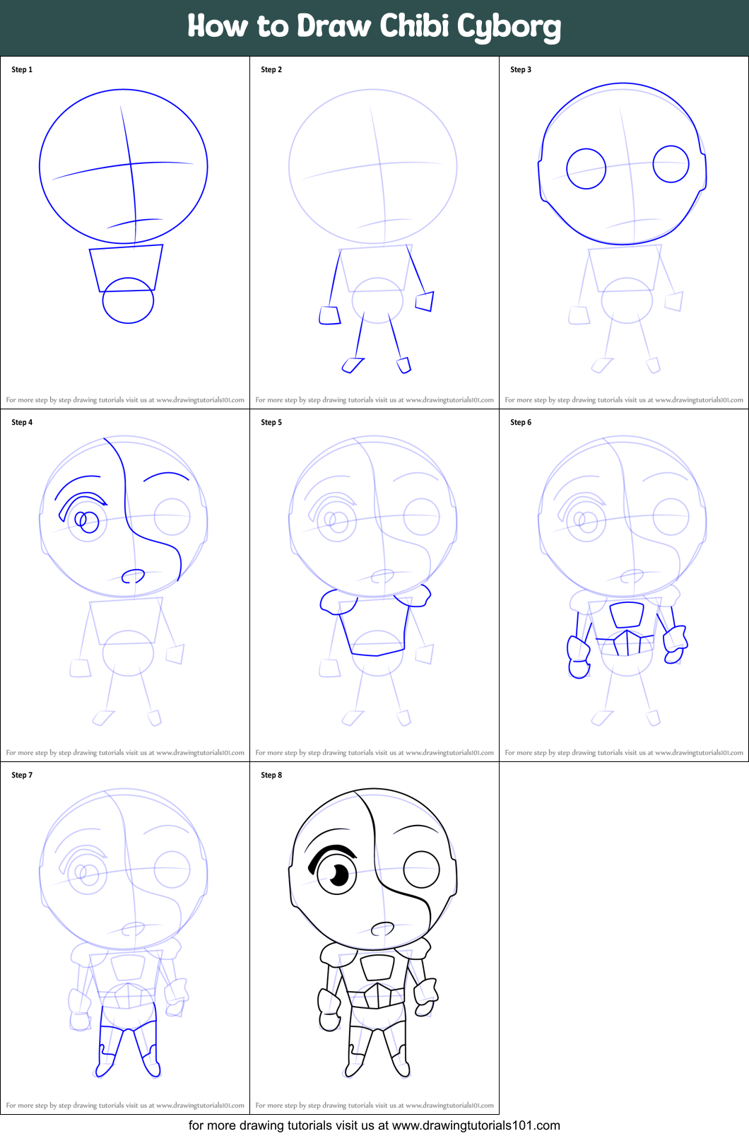 How to Draw Chibi Cyborg printable step by step drawing sheet ...