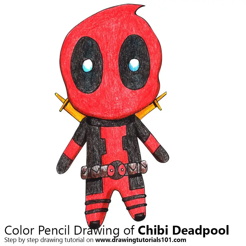 Chibi Deadpool Color Pencil Drawing
