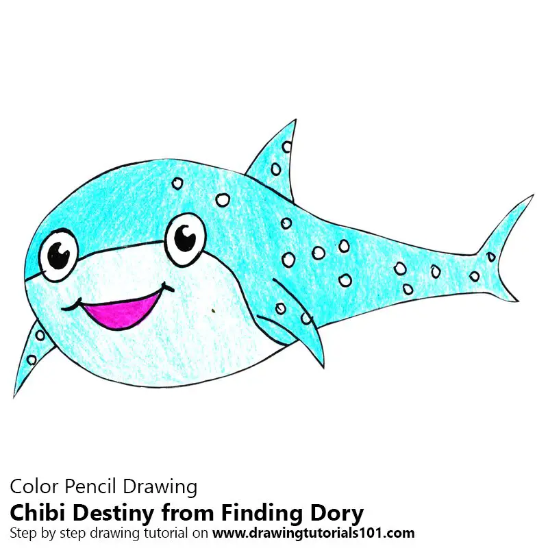 Chibi Destiny from Finding Dory Color Pencil Drawing