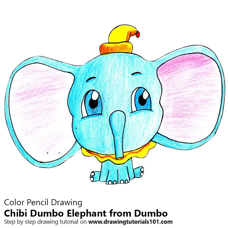 Chibi Dumbo Elephant from Dumbo Color Pencil Drawing